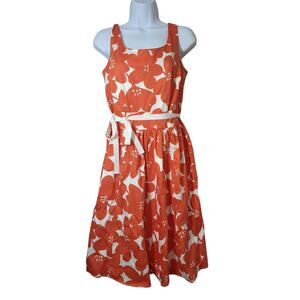 $148 BODEN US Women’s 8 UK 12 Orange Floral Print Cotton Marilyn Dress EUC